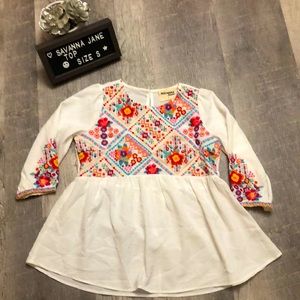 Savanna Jane Boho Floral Embroidered Top Size Small